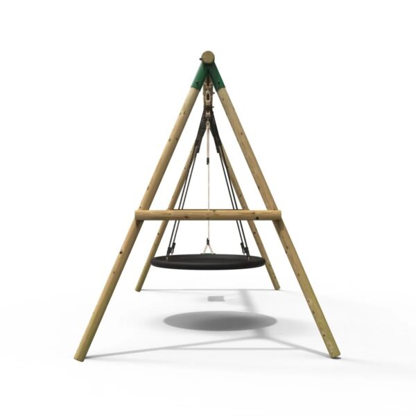 Rebo Wooden Garden Double Swing Set Round + Standard Seat - Meteorite Green - Image 3