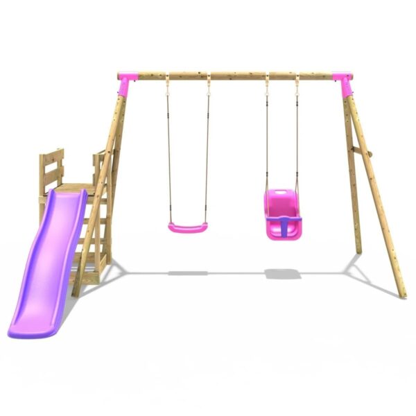 Rebo Wooden Swing Set plus Deck & Slide - Luna Pink - Image 3