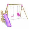 Rebo Wooden Swing Set plus Deck & Slide - Luna Pink - Image 2