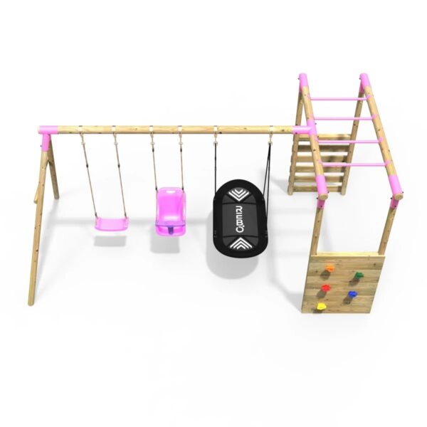 Rebo Wooden Garden Swing Set with Monkey Bars - Halley Pink - Image 3