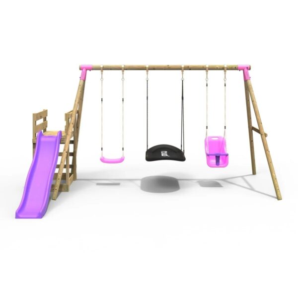 Rebo Wooden Swing Set plus Deck & Slide - Halley Pink - Image 3