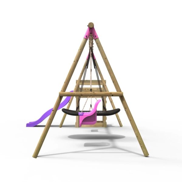 Rebo Wooden Swing Set plus Deck & Slide - Halley Pink - Image 2