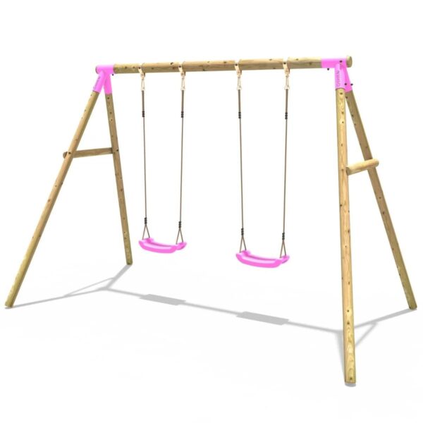 Rebo Double Wooden Garden Swing Set - Venus Pink