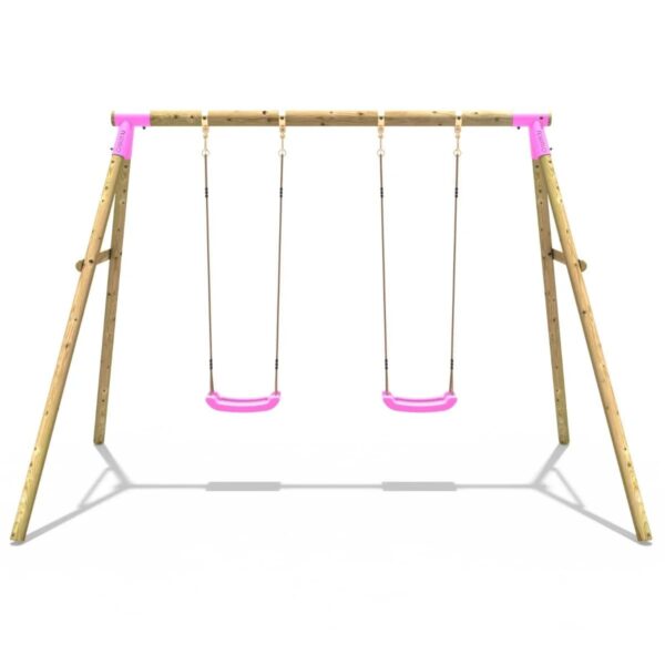 Rebo Double Wooden Garden Swing Set - Venus Pink - Image 3