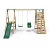 Rebo Wooden Swing Set with Deck and Slide plus Up and Over Climbing Wall - Moonstone Green - Image 3