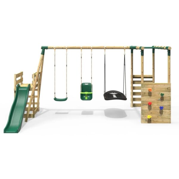 Rebo Wooden Swing Set with Monkey Bars plus Deck & 6ft Slide - Halley Green - Image 3