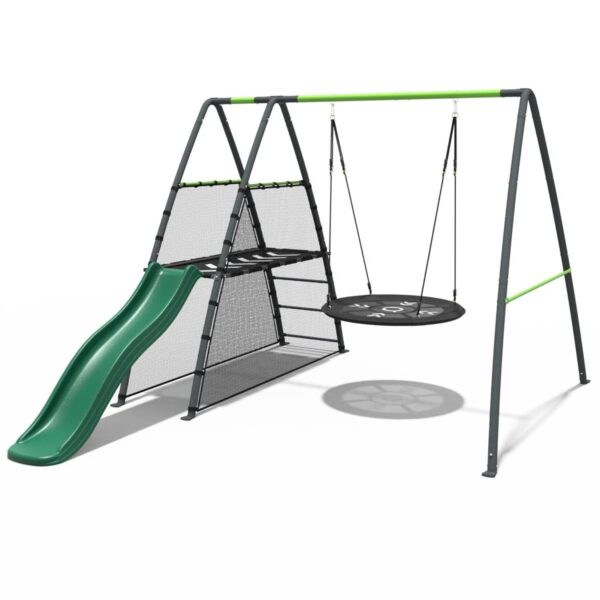 Rebo Steel Series Metal Swing Set with Slide Platform & 6ft Slide - Nest Green