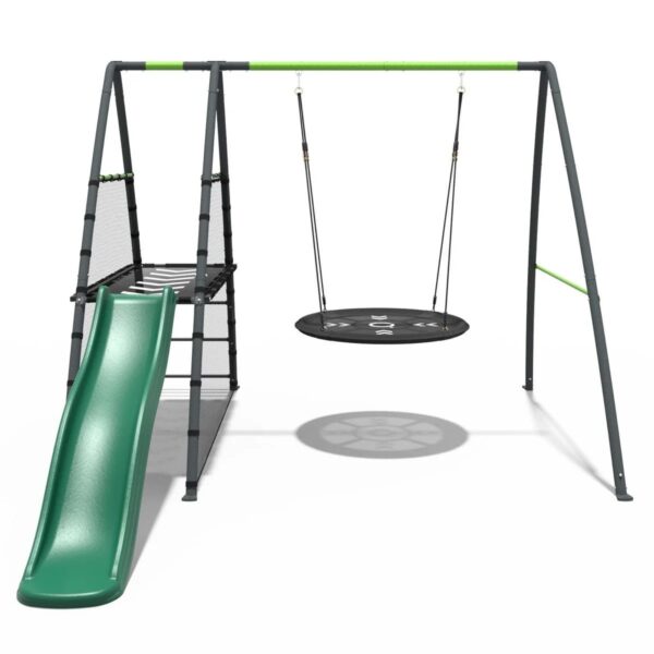 Rebo Steel Series Metal Swing Set with Slide Platform & 6ft Slide - Nest Green - Image 2