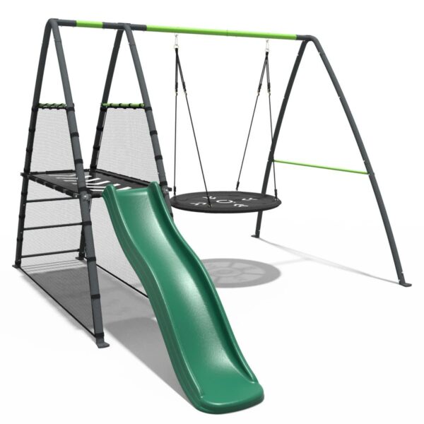 Rebo Steel Series Metal Swing Set with Slide Platform & 6ft Slide - Nest Green - Image 3