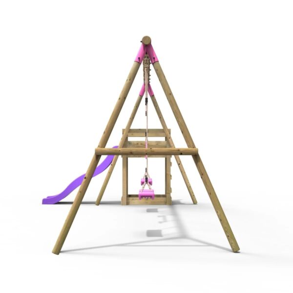 Rebo Wooden Swing Set plus Deck & Slide - Comet Pink - Image 3