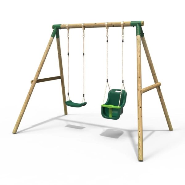 Rebo Wooden Garden Double Swing Sets - Luna