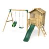 Rebo Orchard 4FT x 4FT Wooden Playhouse + Swings, 900mm Deck & 6FT Slide - Luna Green