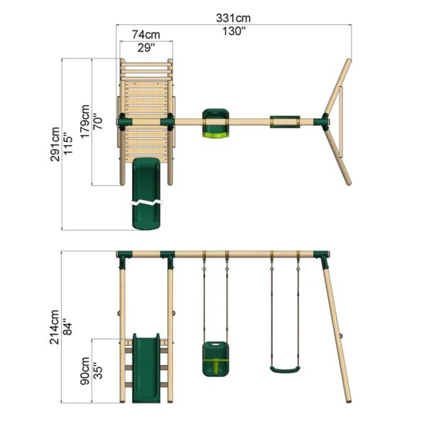 Rebo Odyssey Wooden Swing & Slide Set with Platform and Slide - Image 2