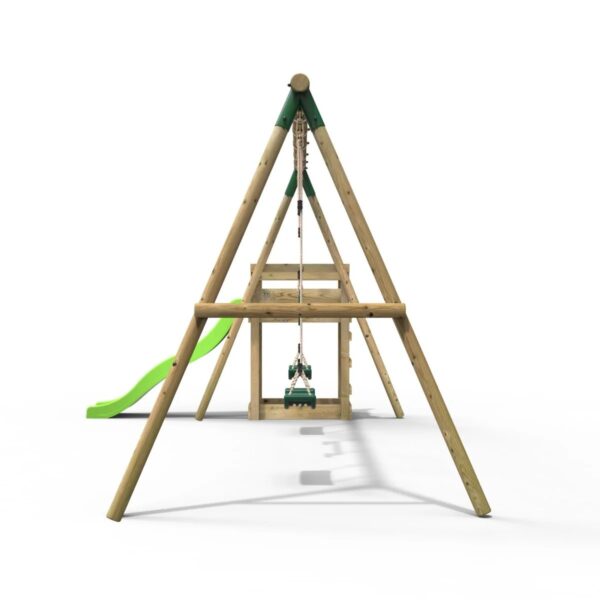 Rebo Wooden Swing Set plus Deck & Slide - Comet Green - Image 2