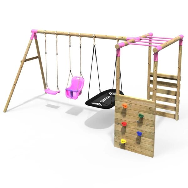 Rebo Wooden Garden Swing Set with Monkey Bars - Halley Pink