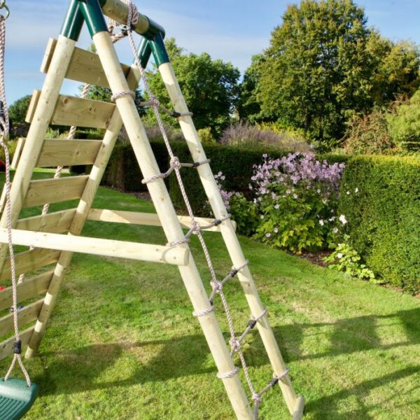 Rebo Wooden Swing Set with Up and Over Climbing Wall - Sage Green - Image 4