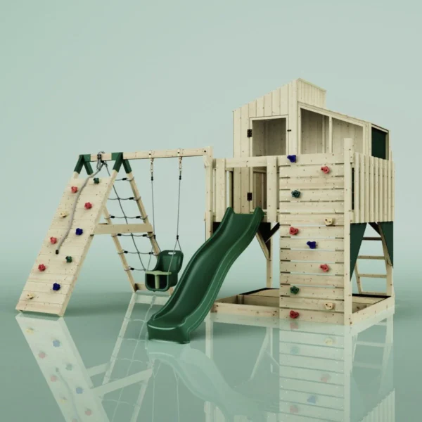 PolarPlay Kids Climbing Tower & Playhouse - Climb & Swing Vidar Green