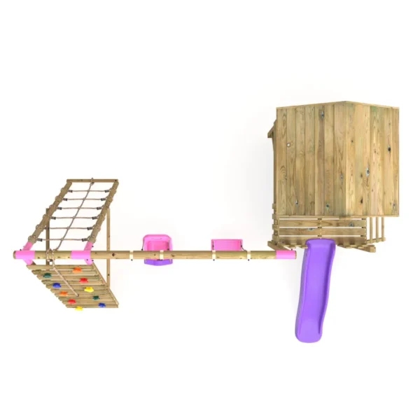 Rebo Orchard 4FT Wooden Playhouse + Swings, Rock Wall, Deck & 6FT Slide – Luna Purple - Image 2