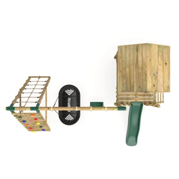 Rebo Orchard 4FT Wooden Playhouse + Swings, Rock Wall, Deck & 6FT Slide – Sage Green - Image 2