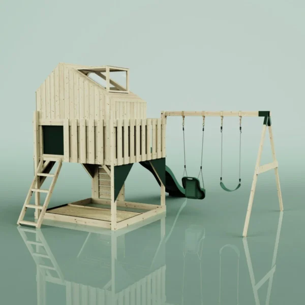 PolarPlay Kids Climbing Tower & Playhouse - Swing Saga Green - Image 2