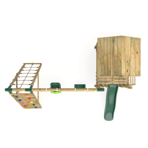 Rebo Orchard 4FT Wooden Playhouse + Swings, Rock Wall, Deck & 6FT Slide – Luna Green - Image 2