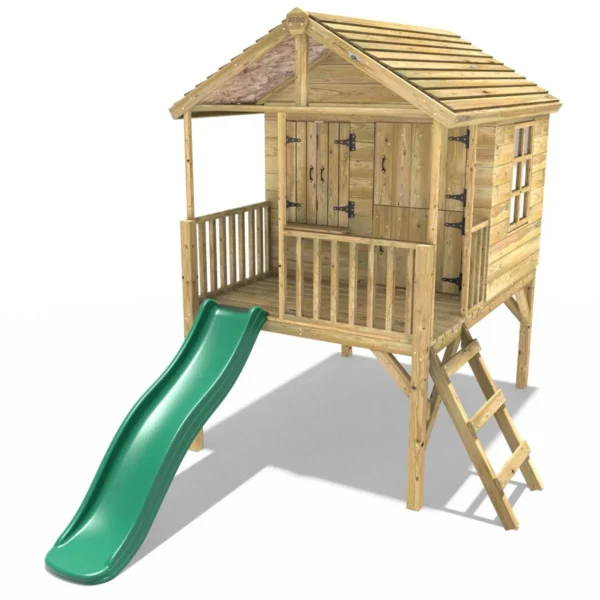 Rebo 5FT x 5FT Childrens Wooden Garden Playhouse on Deck with 6ft Slide - Falcon Green