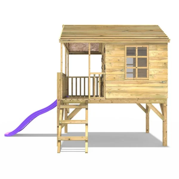 Rebo 5FT x 5FT Childrens Wooden Garden Playhouse on Deck with 6ft Slide - Falcon Purple - Image 3