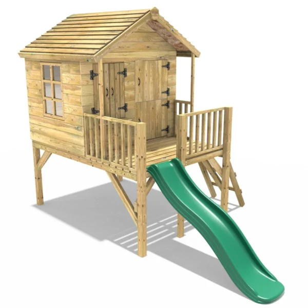 Rebo 5FT x 5FT Childrens Wooden Garden Playhouse on Deck with 6ft Slide - Nightingale Green - Image 3