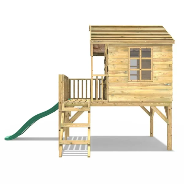 Rebo 5FT x 5FT Childrens Wooden Garden Playhouse on Deck with 6ft Slide - Nightingale Green - Image 2