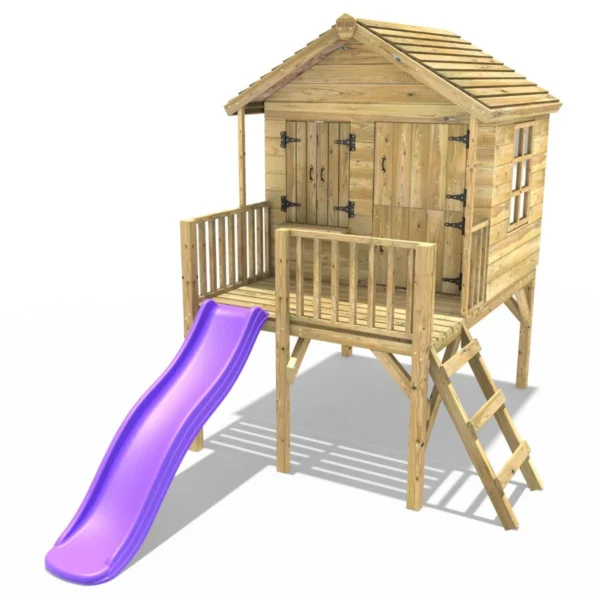 Rebo 5FT x 5FT Childrens Wooden Garden Playhouse on Deck with 6ft Slide - Nightingale Purple