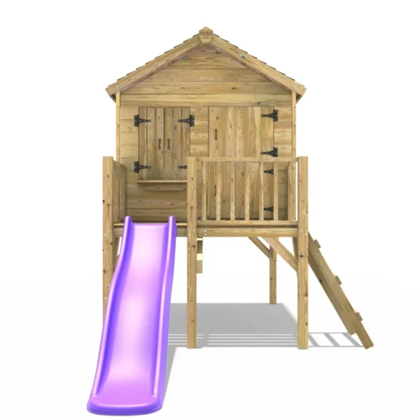 Rebo 5FT x 5FT Childrens Wooden Garden Playhouse on Deck with 6ft Slide - Nightingale Purple - Image 4