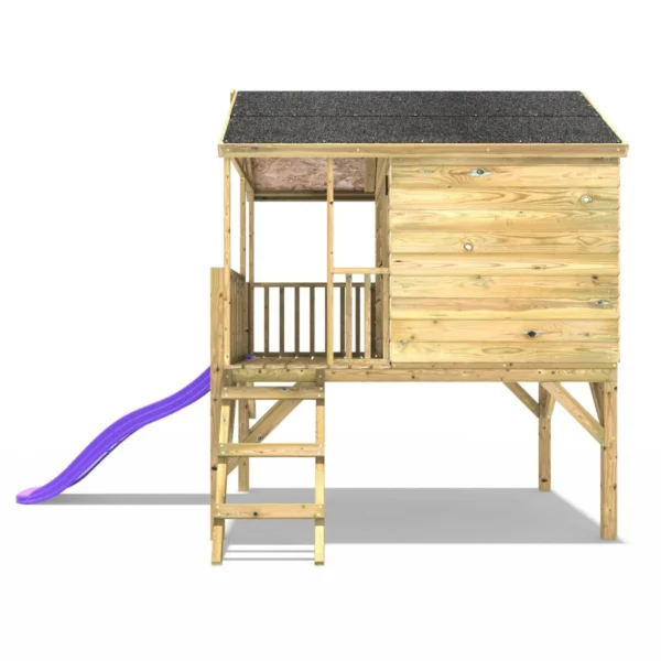 Rebo 5FT x 5FT Childrens Wooden Garden Playhouse on Deck with 6ft Slide - Partridge Purple - Image 2