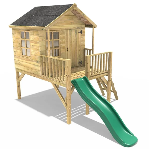 Rebo 5FT x 5FT Childrens Wooden Garden Playhouse on Deck with 6ft Slide - Pheasant Green - Image 3