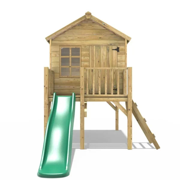 Rebo 5FT x 5FT Childrens Wooden Garden Playhouse on Deck with 6ft Slide - Pheasant Green - Image 4