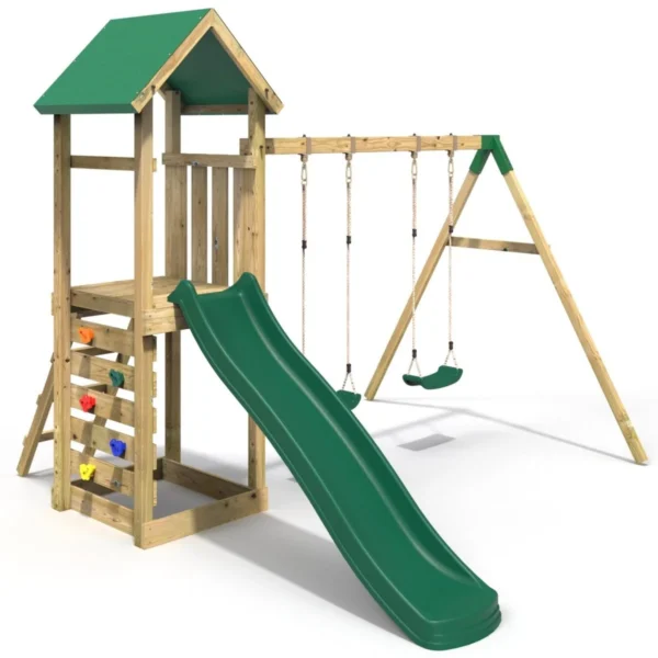 Rebo Adventure Wooden Climbing Frame, Swing Set and Slide - Annapurna Green - Image 6