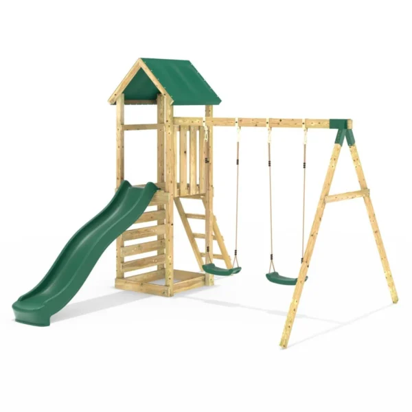 Rebo Adventure Wooden Climbing Frame, Swing Set and Slide - Annapurna Green - Image 2