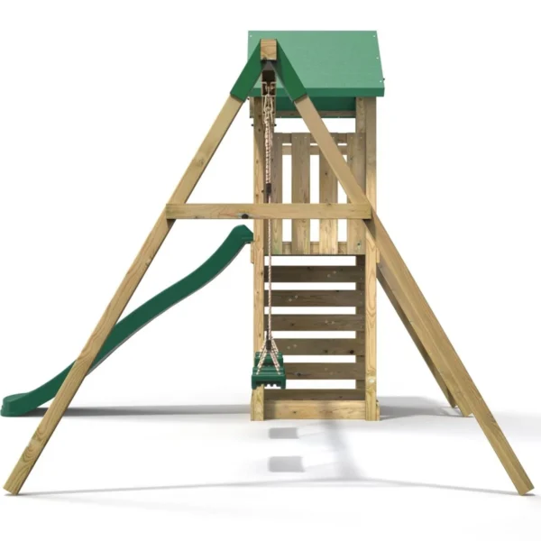 Rebo Adventure Wooden Climbing Frame, Swing Set and Slide - Annapurna Green - Image 3