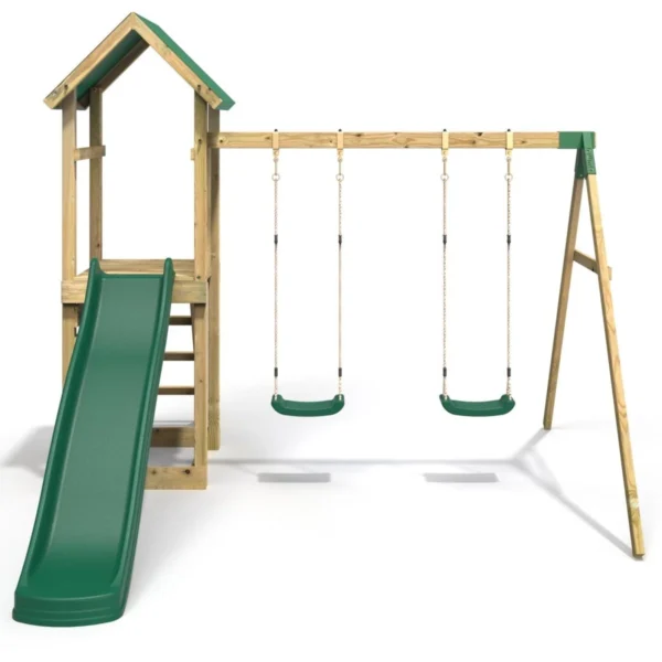 Rebo Adventure Wooden Climbing Frame, Swing Set and Slide - Annapurna Green - Image 4