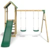 Rebo Adventure Wooden Climbing Frame, Swing Set and Slide - Annapurna Green