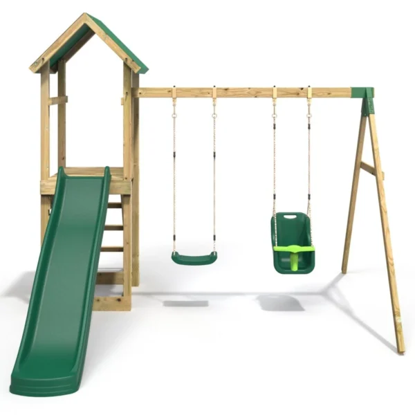 Rebo Adventure Wooden Climbing Frame, Swing Set and Slide - Rainier Green - Image 4