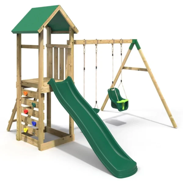 Rebo Adventure Wooden Climbing Frame, Swing Set and Slide - Rainier Green - Image 5