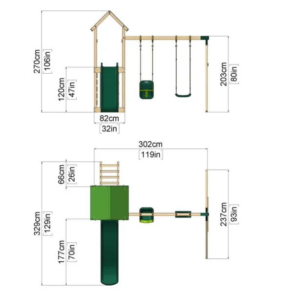 Rebo Adventure Wooden Climbing Frame, Swing Set and Slide - Rainier Green - Image 2