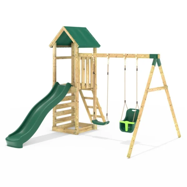 Rebo Adventure Wooden Climbing Frame, Swing Set and Slide - Rainier Green - Image 6