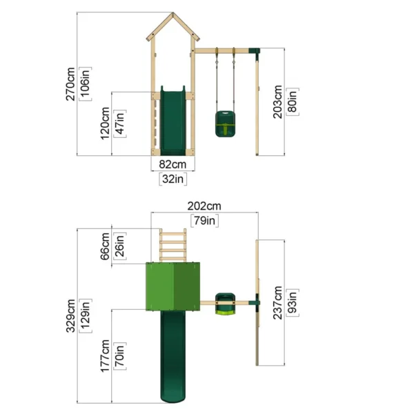 Rebo Adventure Wooden Climbing Frame, Swing Set and Slide - Rosa Green - Image 2