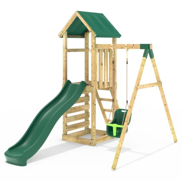 Rebo Adventure Wooden Climbing Frame, Swing Set and Slide - Rosa Green - Image 6