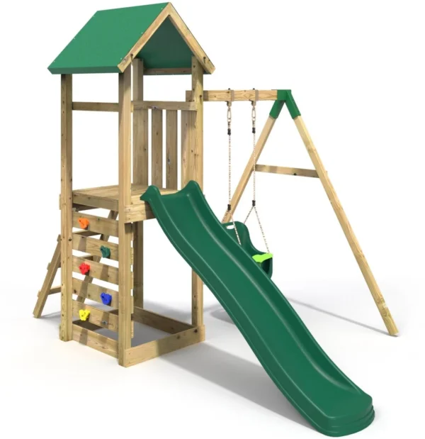 Rebo Adventure Wooden Climbing Frame, Swing Set and Slide - Rosa Green - Image 5