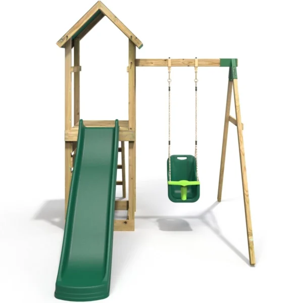 Rebo Adventure Wooden Climbing Frame, Swing Set and Slide - Rosa Green - Image 5