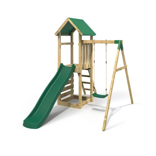 Rebo Adventure Wooden Climbing Frame, Swing Set and Slide - Rushmore Green - Image 7