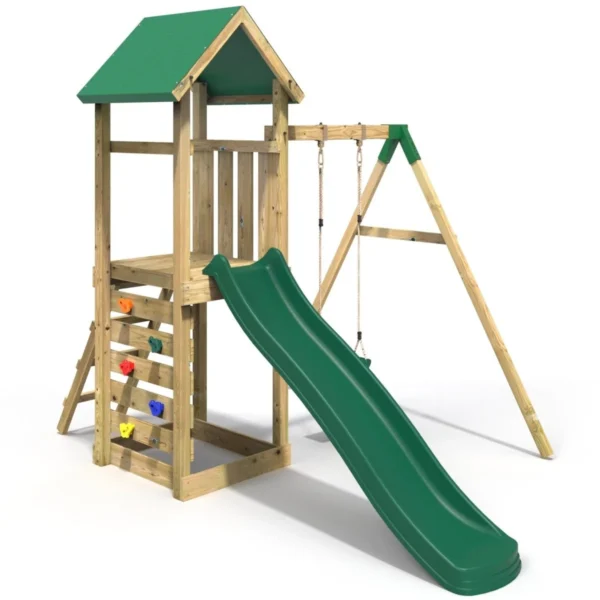 Rebo Adventure Wooden Climbing Frame, Swing Set and Slide - Rushmore Green - Image 4