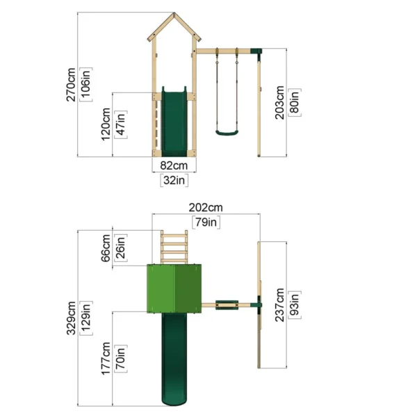 Rebo Adventure Wooden Climbing Frame, Swing Set and Slide - Rushmore Green - Image 3